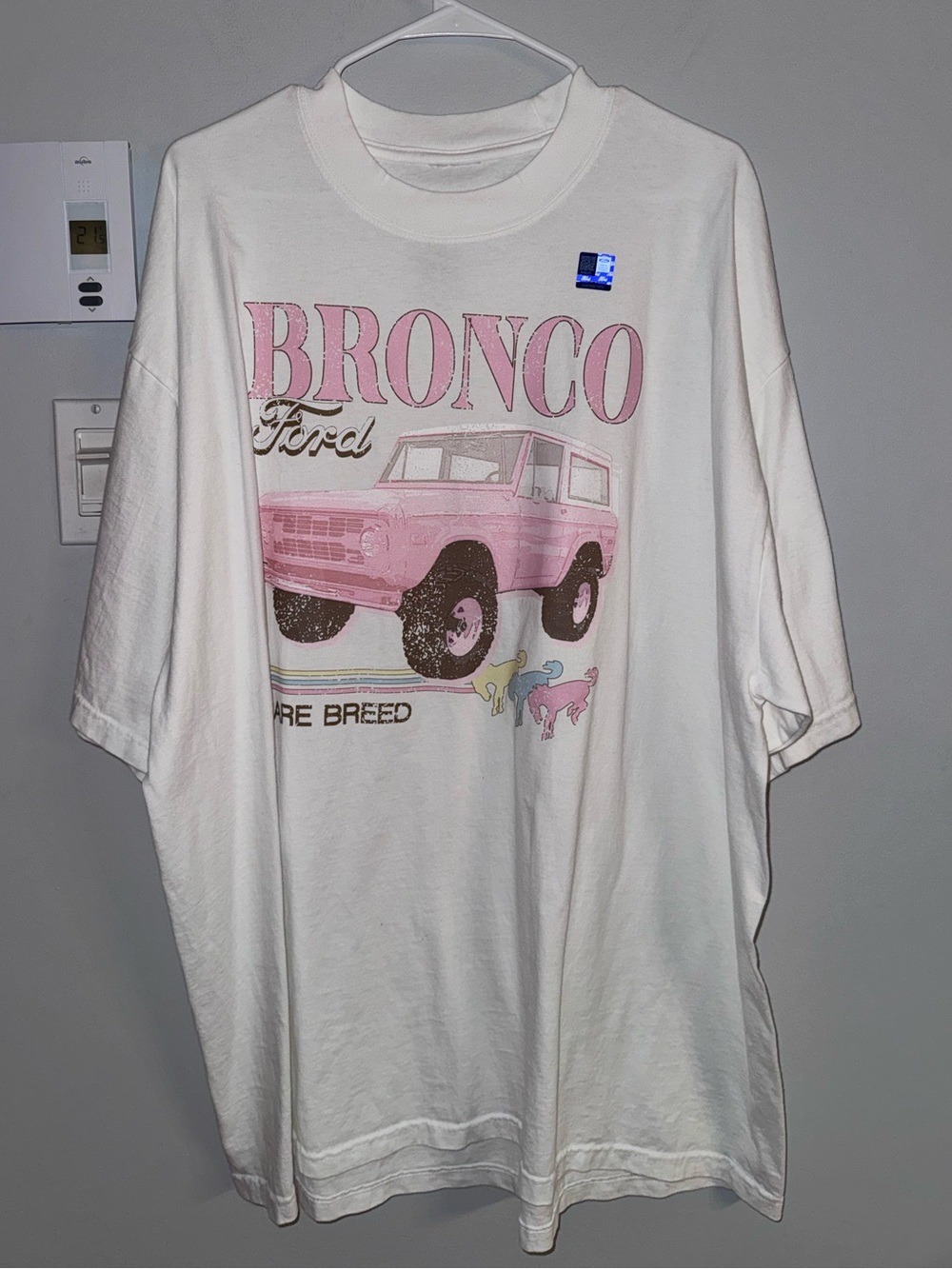 La Jet Society Licensed Ford Bronco Graphic T-Shirt - White with Pink Print